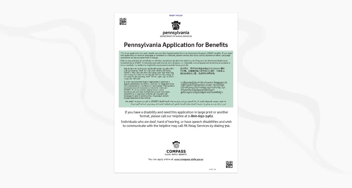 PA Application for Benefits (SNAP, Cash & Medical Assistance)